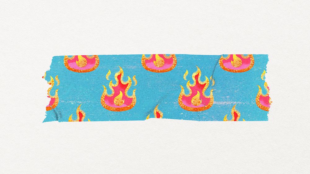 Flame pattern washi tape sticker, blue funky psd