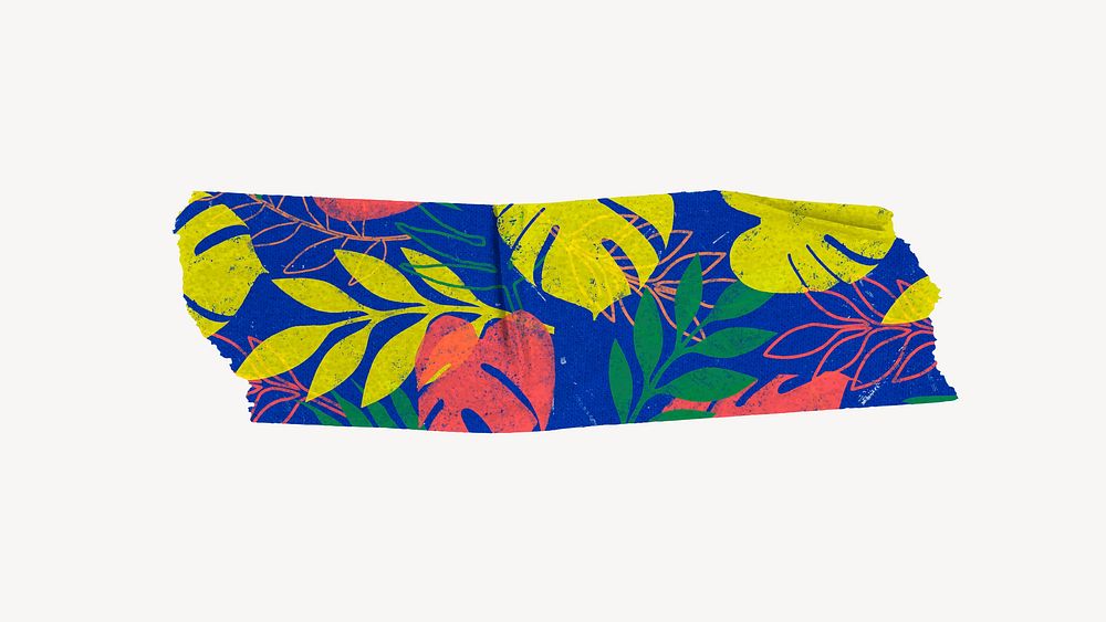 Monstera pattern washi tape sticker, blue funky vector