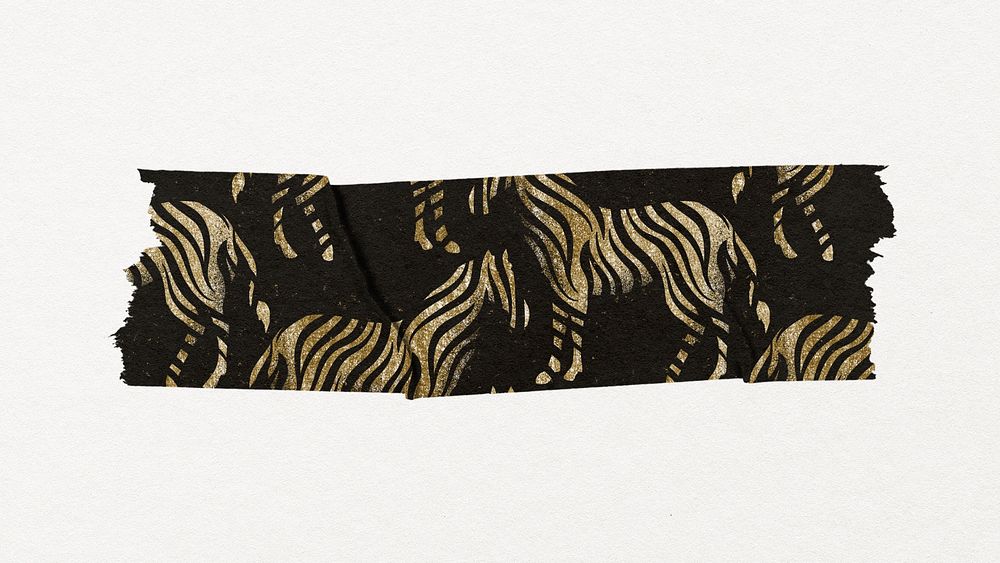 Zebra pattern washi tape clipart, gold glitter aesthetic