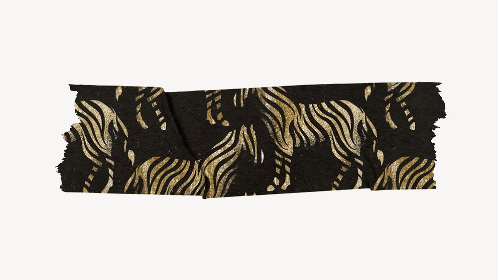 Zebra pattern washi tape clipart, gold glitter aesthetic vector