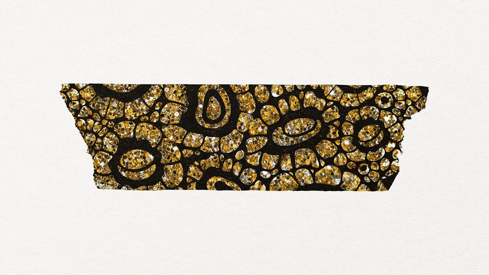 African floral washi tape clipart, gold glitter pattern