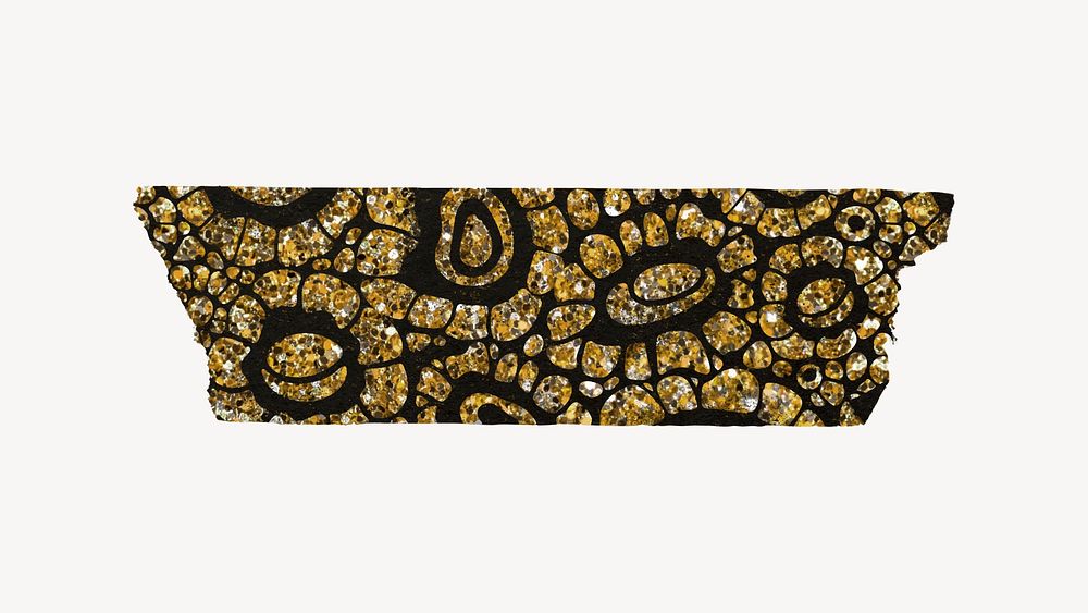 African floral washi tape sticker, gold glitter pattern vector