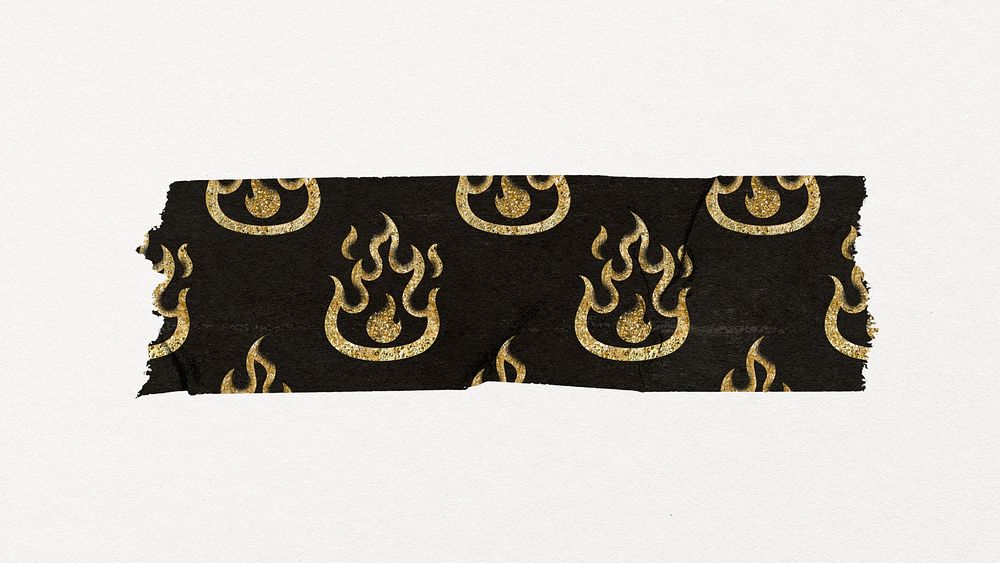 Flame pattern washi tape clipart, gold glitter