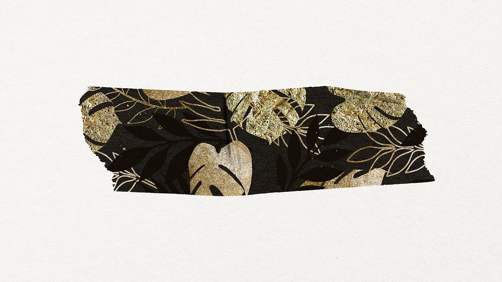 Monstera pattern washi tape sticker, gold glitter psd
