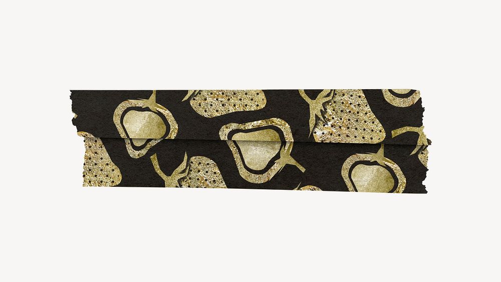 Strawberry pattern washi tape clipart, gold glitter vector
