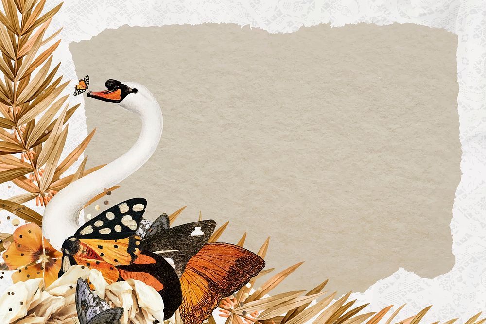 Retro swan illustration digital note, surreal hybrid animal scrapbook collage art element vector 