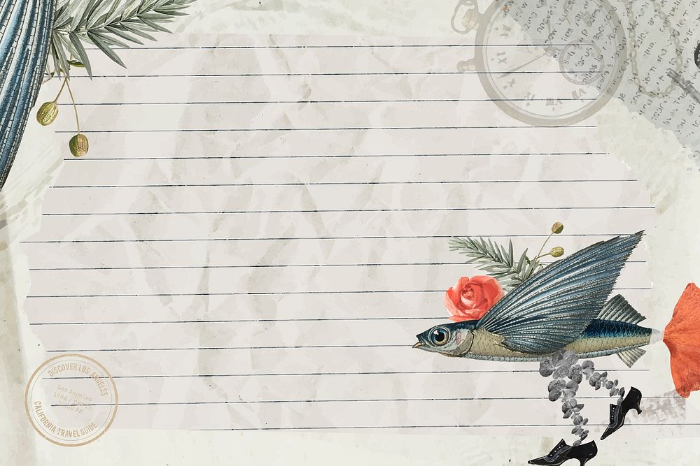 Retro fish illustration digital note, surreal hybrid animal scrapbook collage art element vector