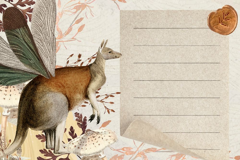 Retro kangaroo illustration digital note, surreal hybrid animal scrapbook collage art element vector