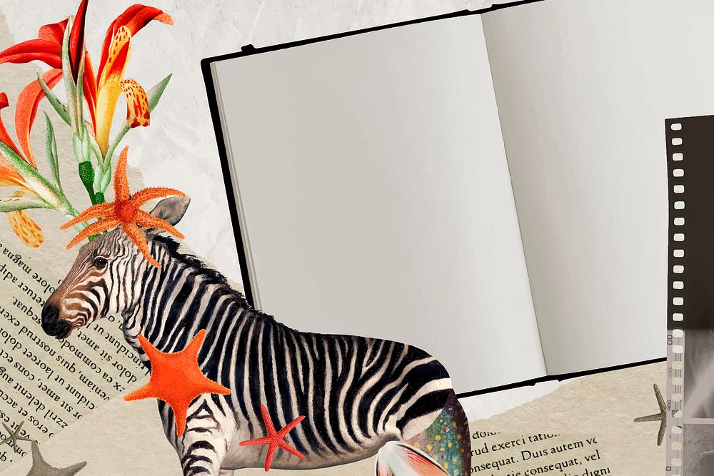 Retro zebra illustration digital note, surreal hybrid animal scrapbook collage art element vector 