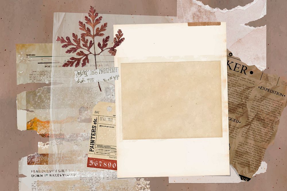 Autumn collage frame, ripped paper with leaf vector