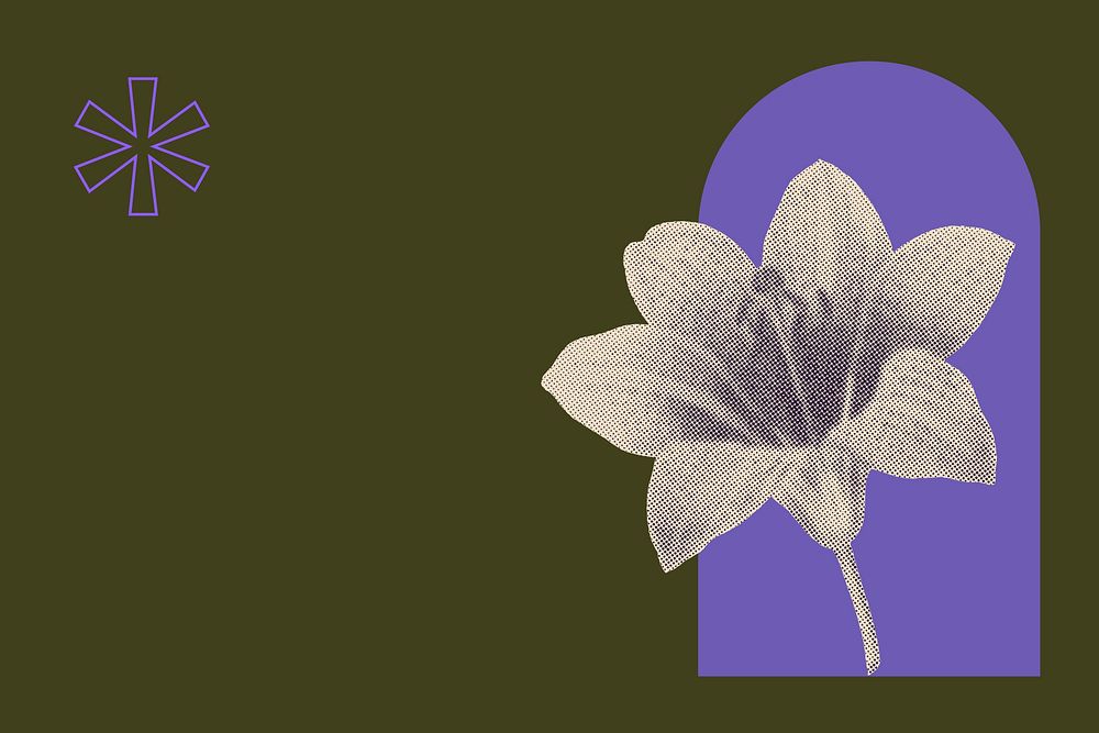 Halftone flower background, minimal purple & green retro remix design vector