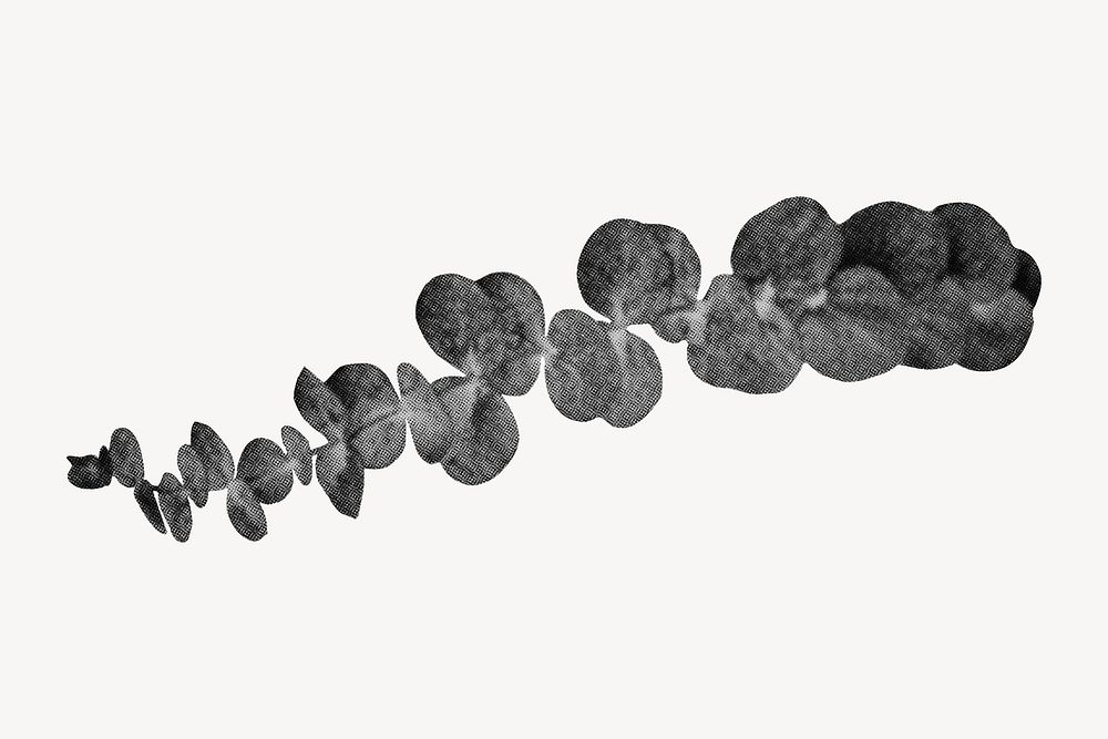 Round leaf eucalyptus, halftone dots in black and white vector