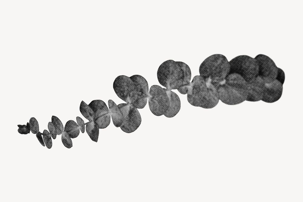 Round leaf eucalyptus, halftone dots in black and white psd