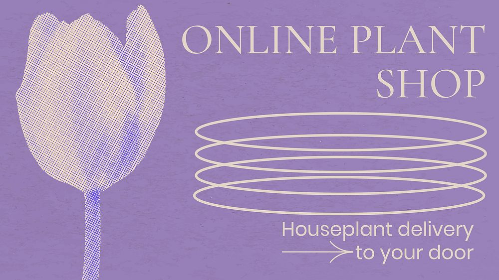 Tulip flower blog banner template, retro modern aesthetic purple halftone, online plant shop design vector
