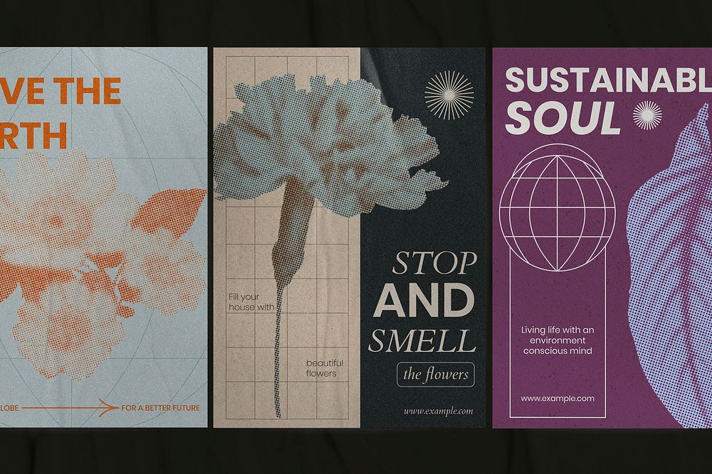 Nature appreciation & sustainable living posters in retro modern aesthetic