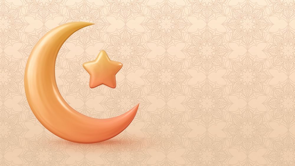 Star crescent desktop wallpaper, 3D Islamic symbol background
