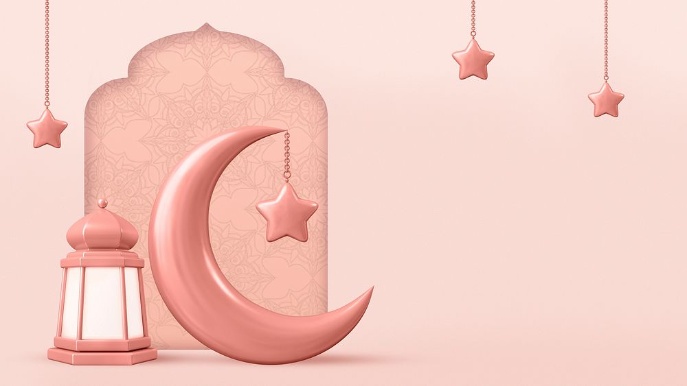 Pink 3D moon computer wallpaper, Ramadan celebration background