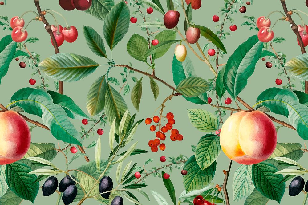 Fruit pattern background, botanical design vector, remixed from original artworks by Pierre Joseph Redout&eacute;