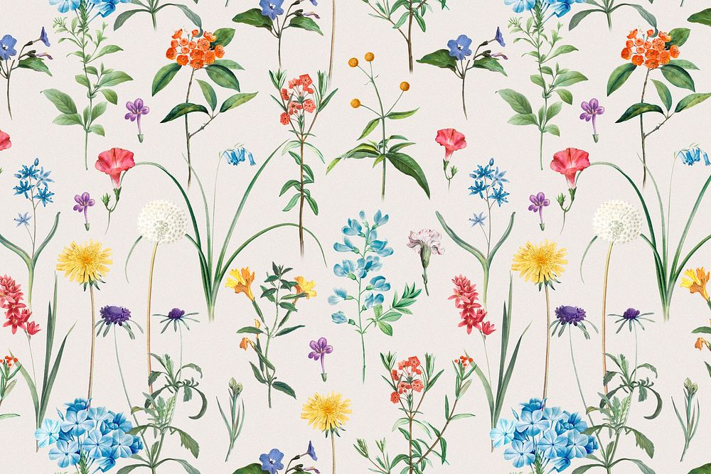 Spring flower pattern background, botanical design, remixed from original artworks by Pierre Joseph Redout&eacute;