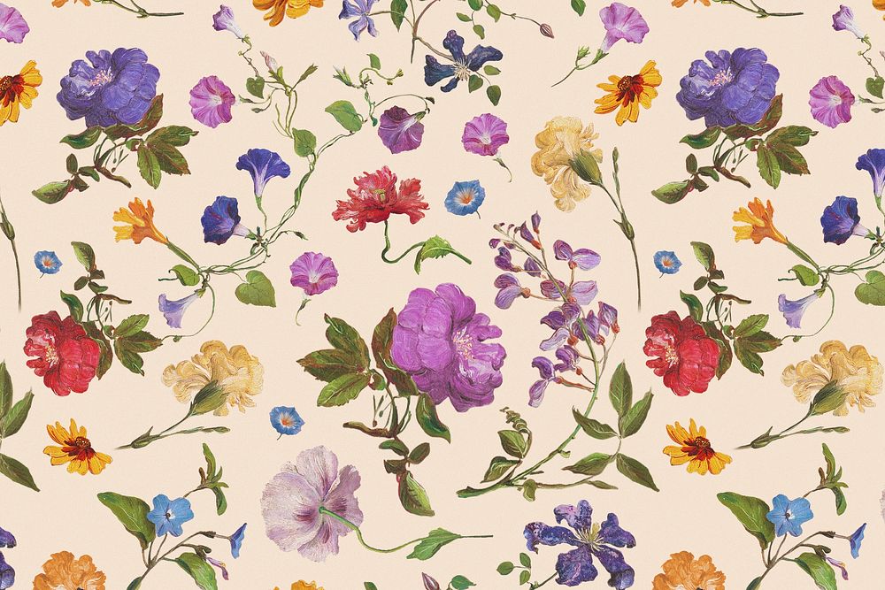 Vintage floral pattern background, botanical design, remixed from original artworks by Pierre Joseph Redout&eacute;