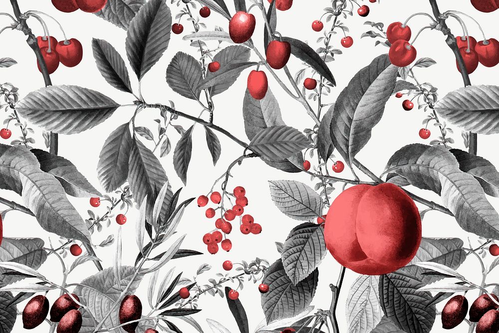 Black botanical pattern background, natural sketch design vector, remixed from original artworks by Pierre Joseph…