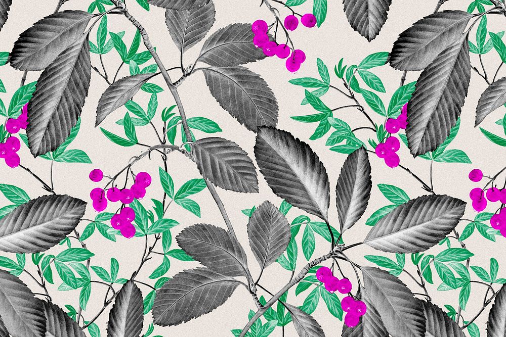 Botanical pattern background, leaf design, remixed from original artworks by Pierre Joseph Redout&eacute;