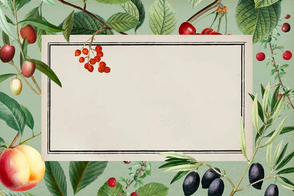 Vintage fruit frame background, botanical design vector, remixed from original artworks by Pierre Joseph Redout&eacute;