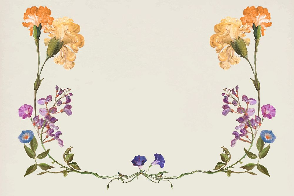 Flower border background, vintage botanical design vector, remixed from original artworks by Pierre Joseph Redout&eacute;