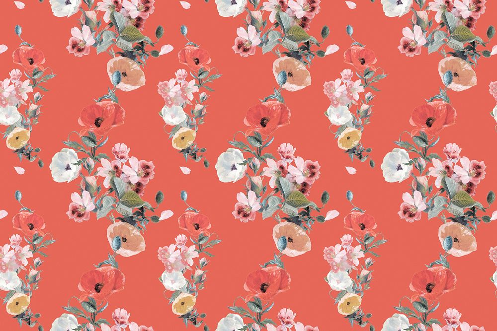 Botanical pattern background, natural design, remixed from original artworks by Pierre Joseph Redout&eacute;