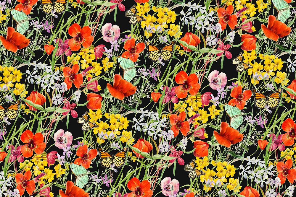 Botanical pattern, butterfly design, remixed from original artworks by Pierre Joseph Redout&eacute;