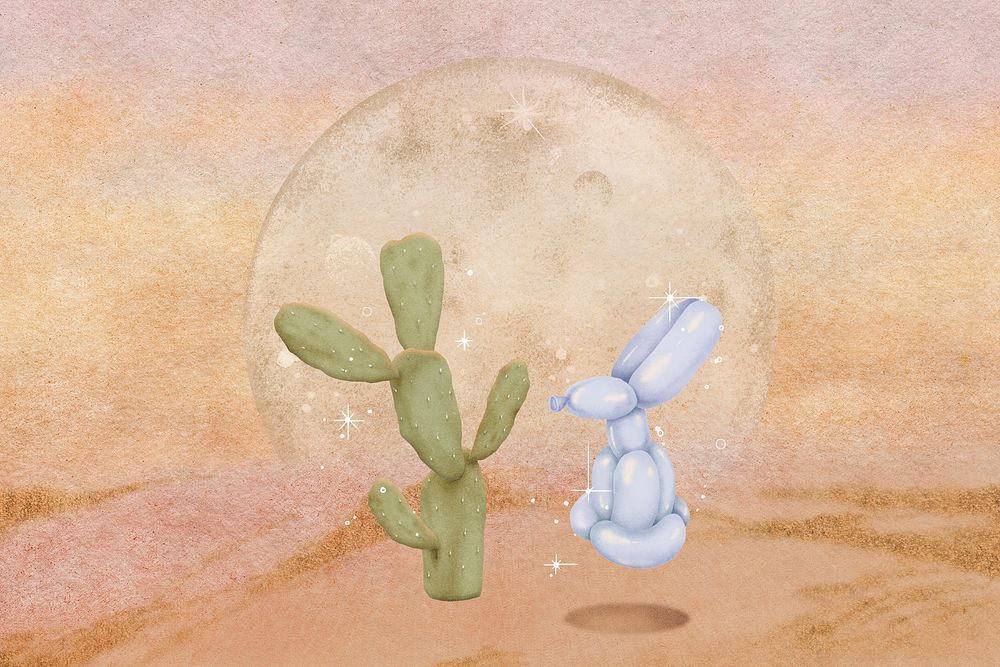 Cactus background, soap bubble, desert illustration