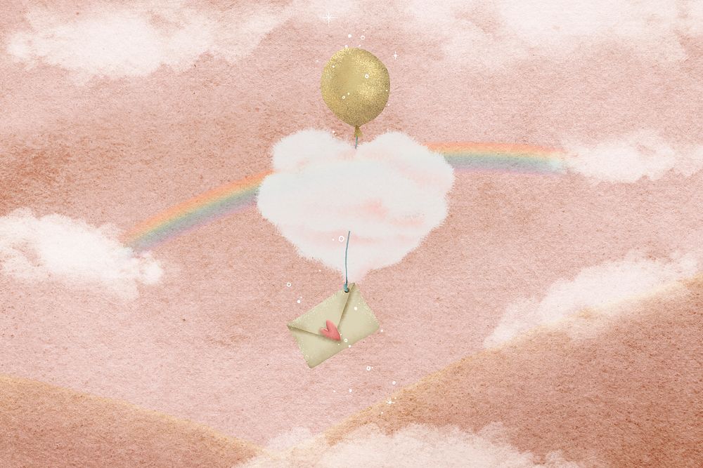 Pastel sky background, rainbow, cloud illustration 
