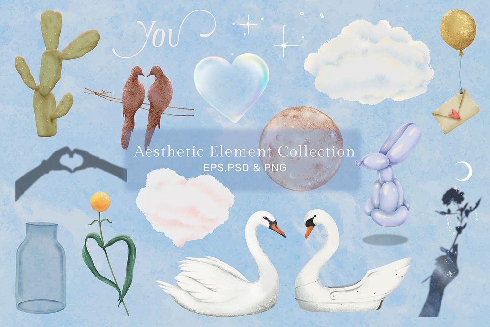 Aesthetic love element collection, cute design vector