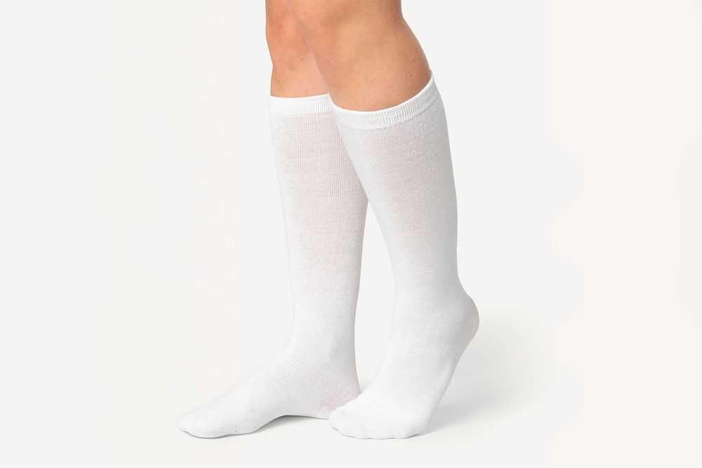 Woman in white knee high socks