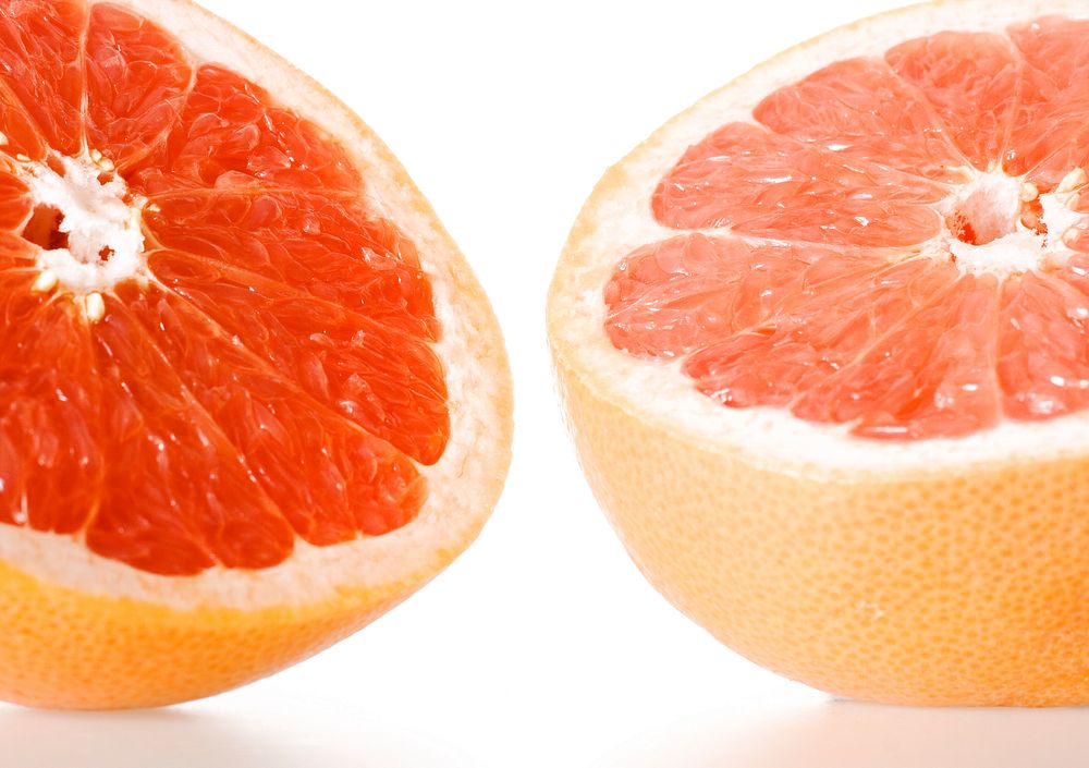 Free closeup on sliced grapefruit with white background image, public domain food CC0 photo.