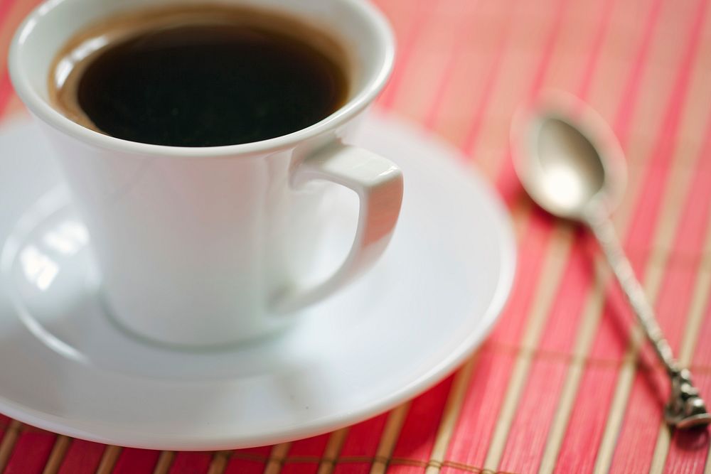 Free black coffee in white cup photo, public domain beverage CC0 image.