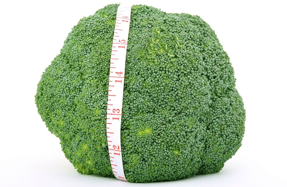 Free big broccoli head, white background photo, public domain vegetables image.