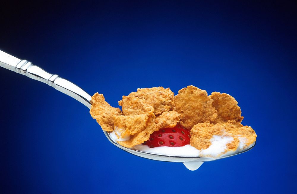 Free spoon of cereals & strawberry image, public domain food CC0 photo.