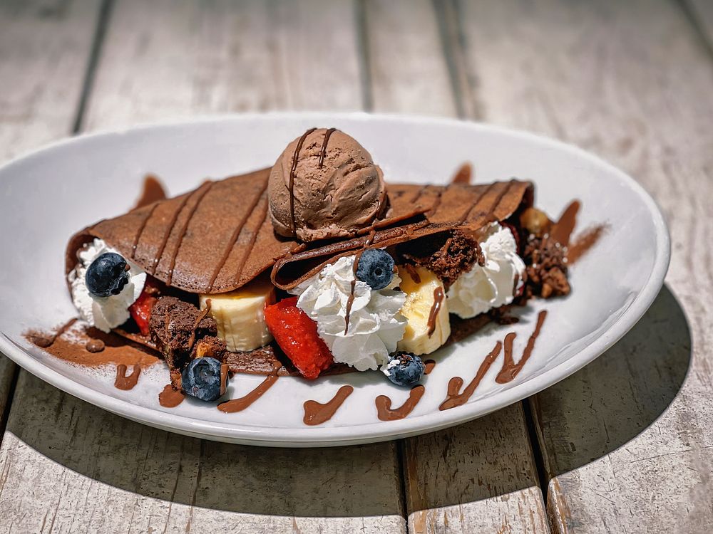 Free vegan chocolate pancake image, public domain food CC0 photo. 
