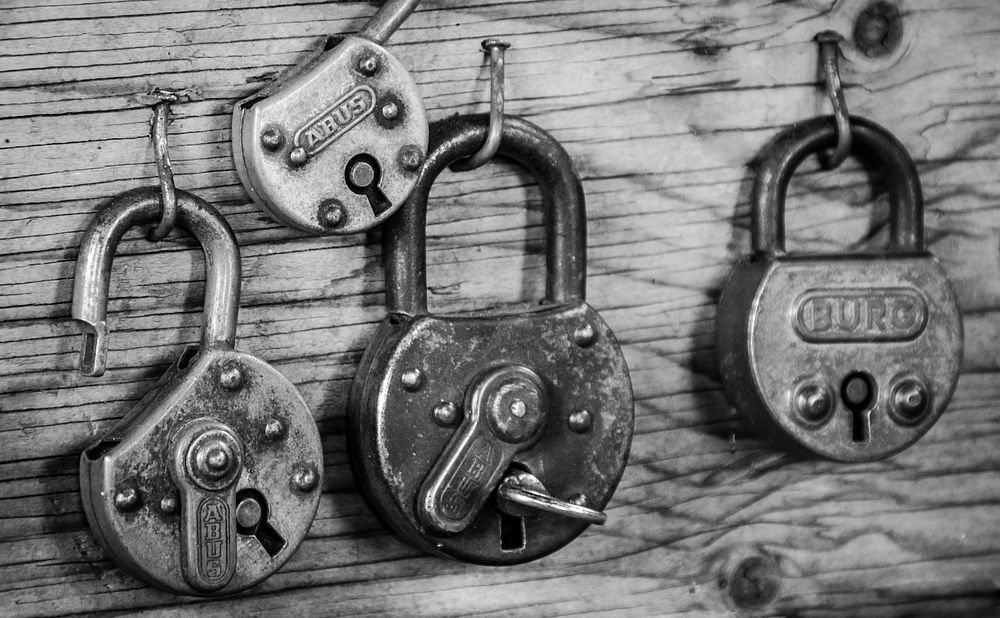 Free monochrome old locks image, public domain CC0 photo