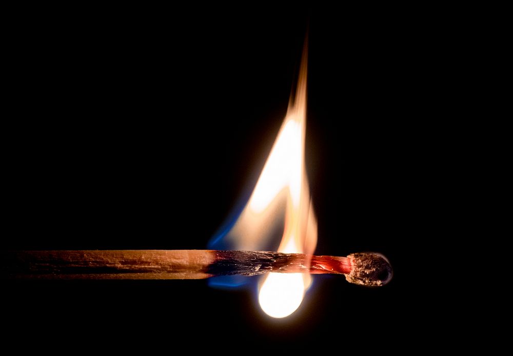 Free lit matchstick closeup photo, public domain CC0 image.