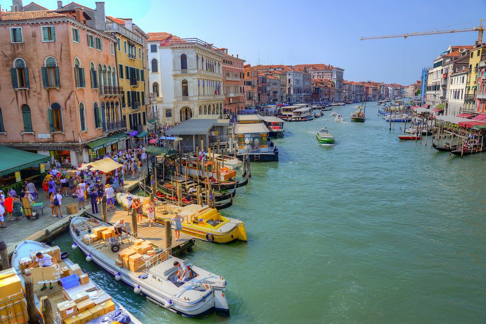 Free boats moored at dock in Venice, Italy image, public domain CC0 photo.