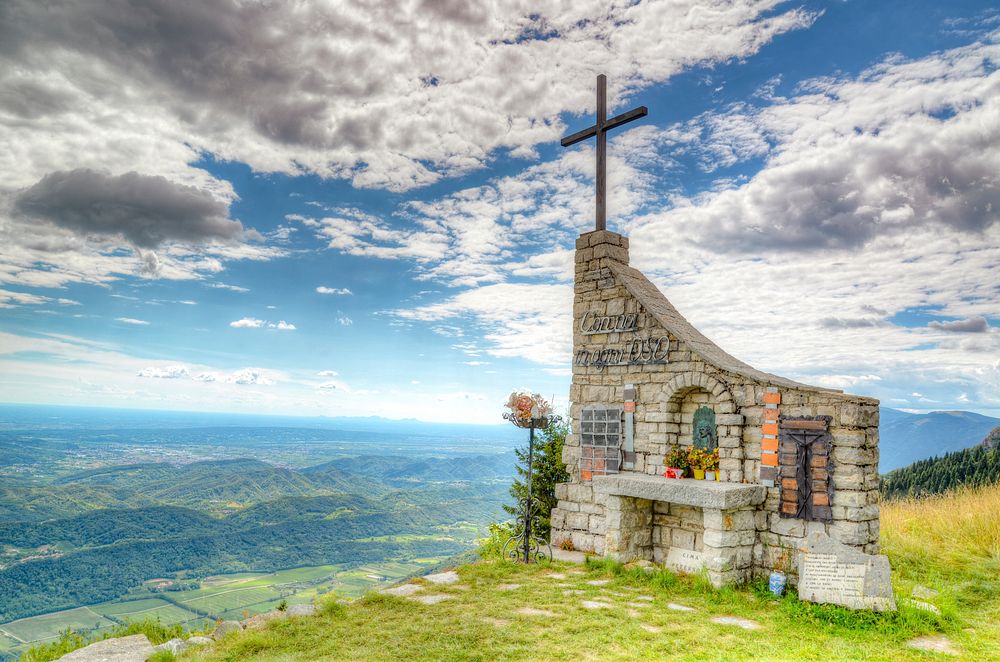 Free cross on mountain photo, public domain religion CC0 image.
