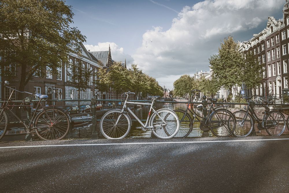 Free parked bicycles in Amsterdam image, public domain vehicles CC0 photo.