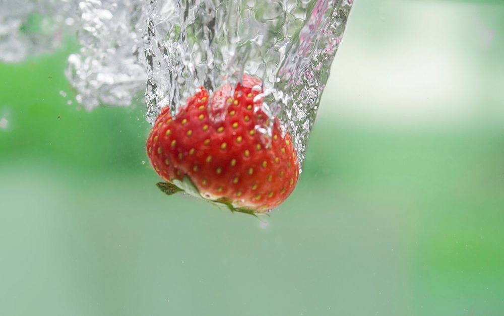 Free strawberry in water image, public domain fruit CC0 photo.