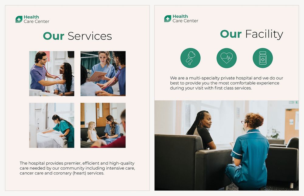 Hospital flyer template, healthcare services set vector