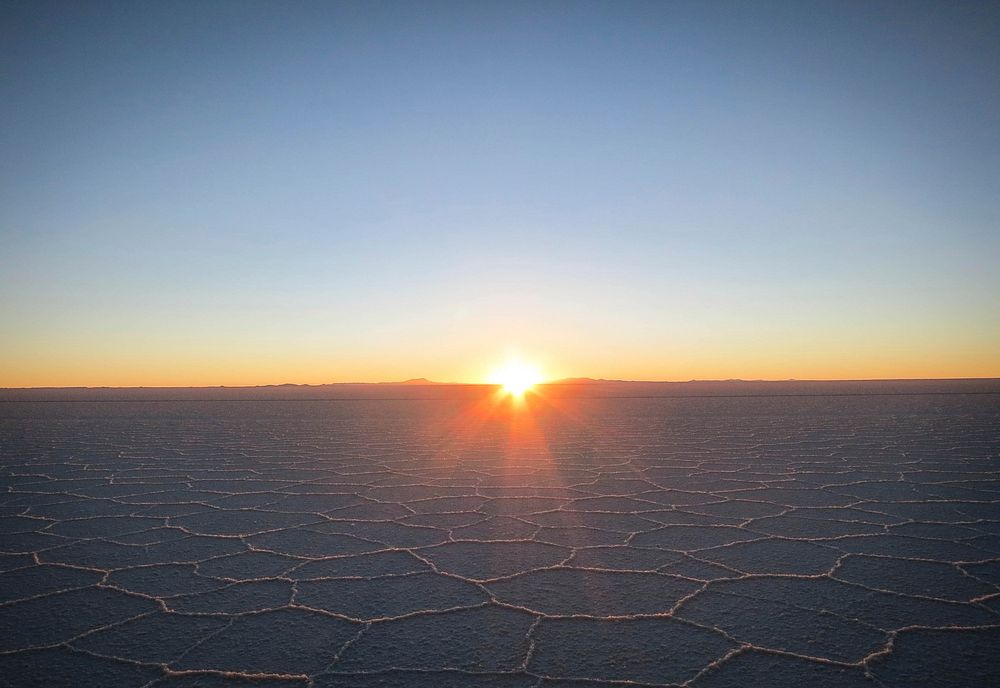 Sunrise at Uyuni Salt Flats, Bolivia.