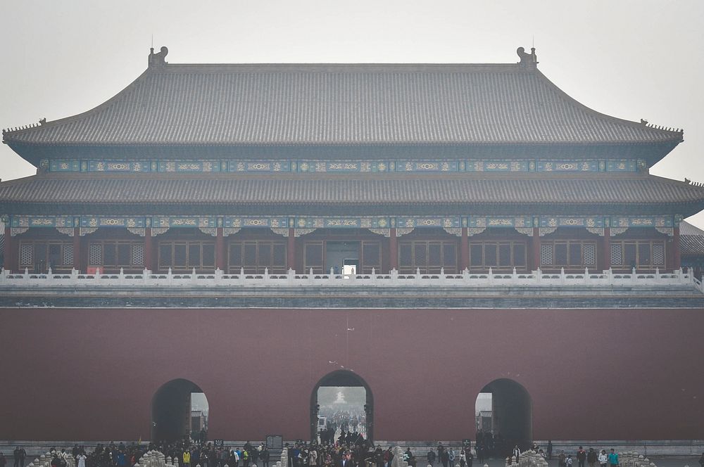 At the gates of the Forbidden City, Beijing, China. 