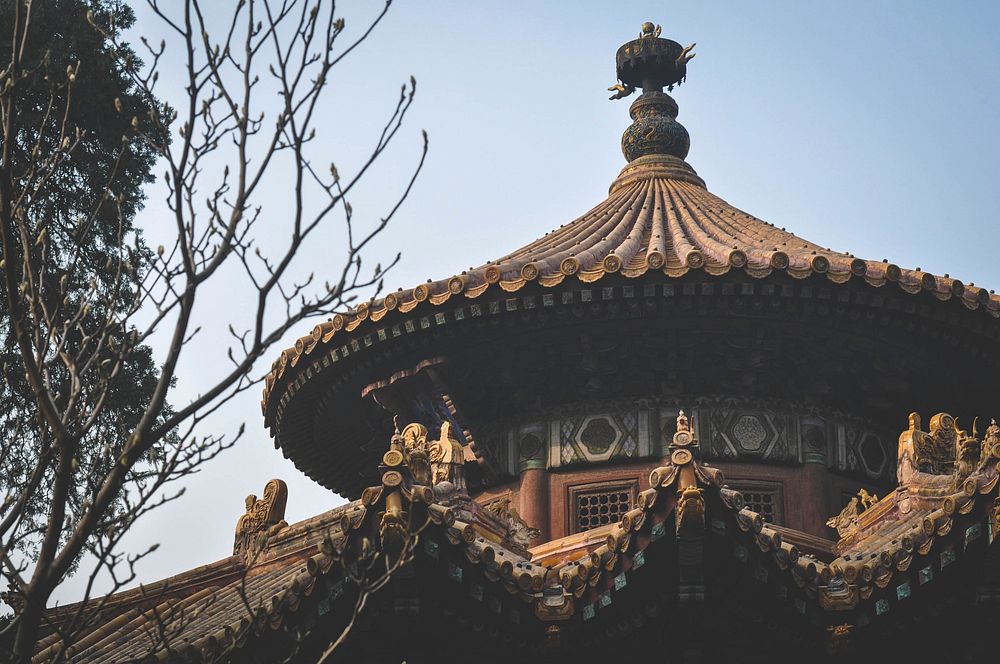 Top of a pavilion in the Forbidden City, Beijing, China. 