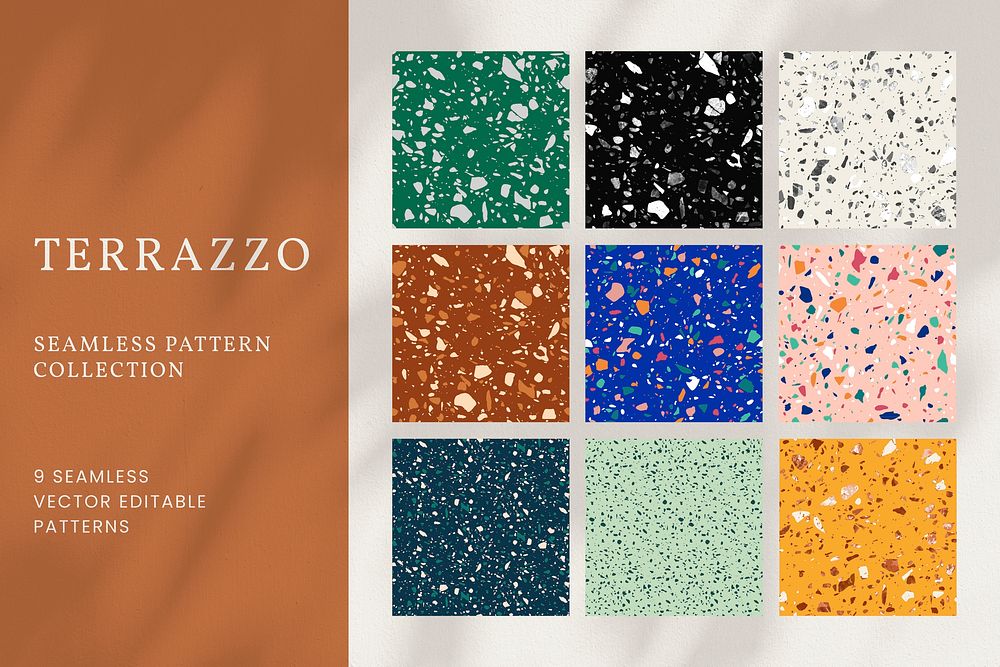 Terrazzo seamless texture marble background vector set